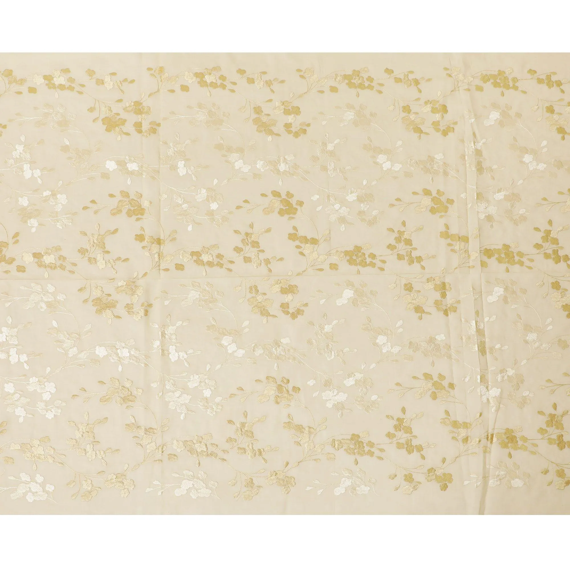 Gold premium pure cotton voile fabric with same tone and beige embroidery in floral design-D13632