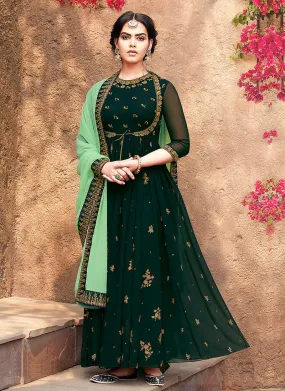 Green Embroidered Koti Style Anarkali Suit