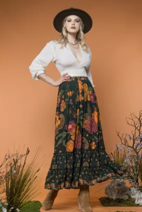 Green Floral Maxi Skirt