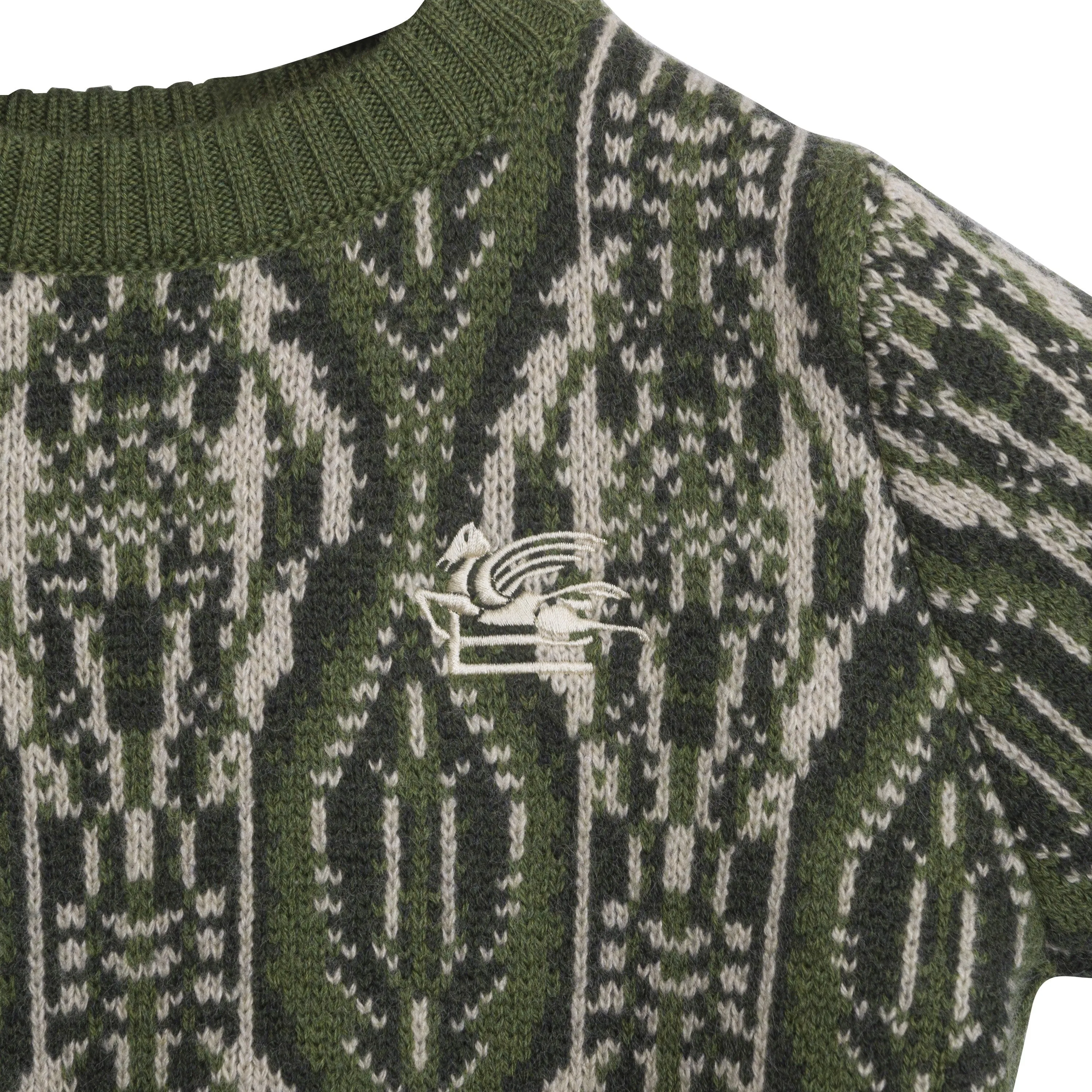 Green Printed Knit Sweater