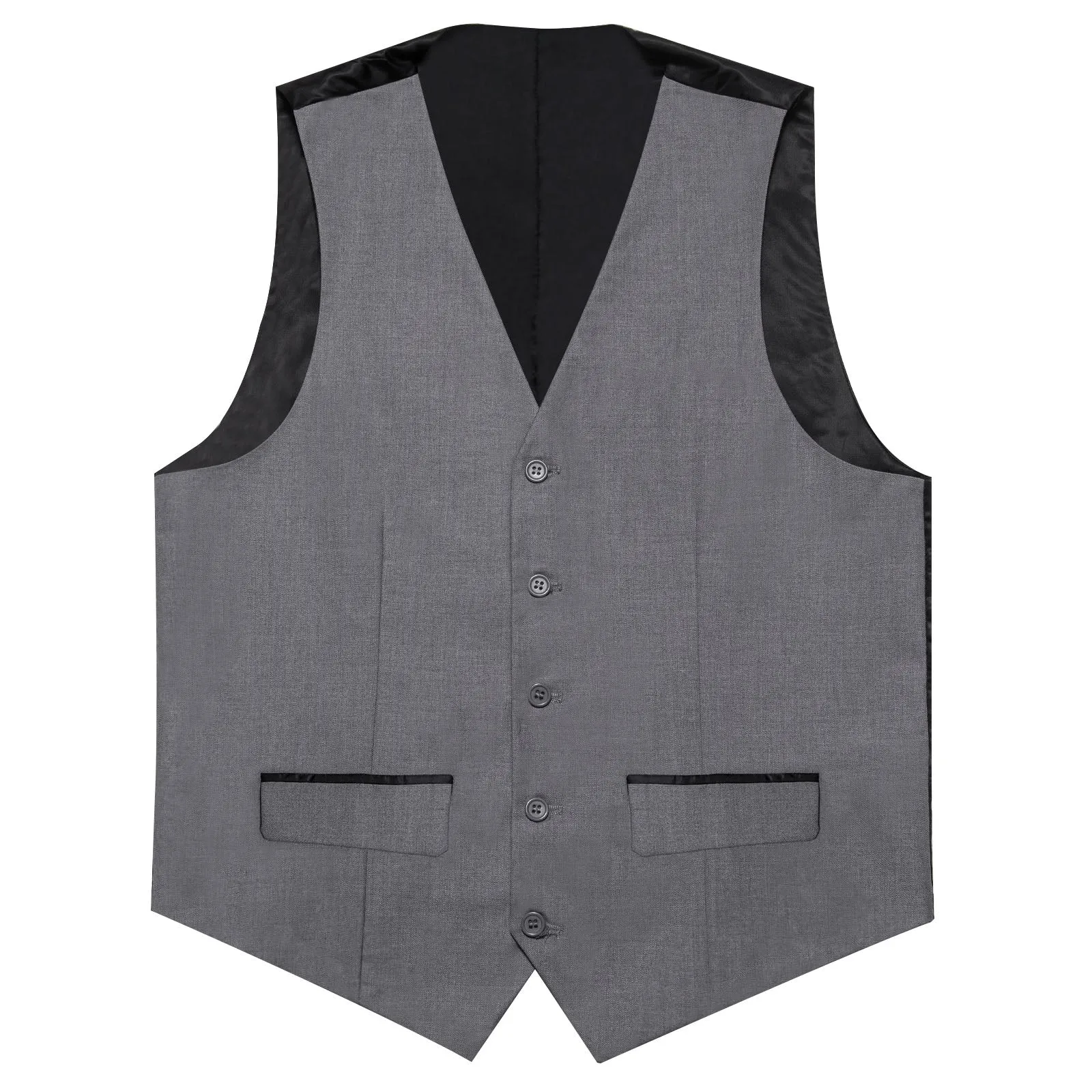 Grey Solid Silk Men's Classic Vest with Two Pockets