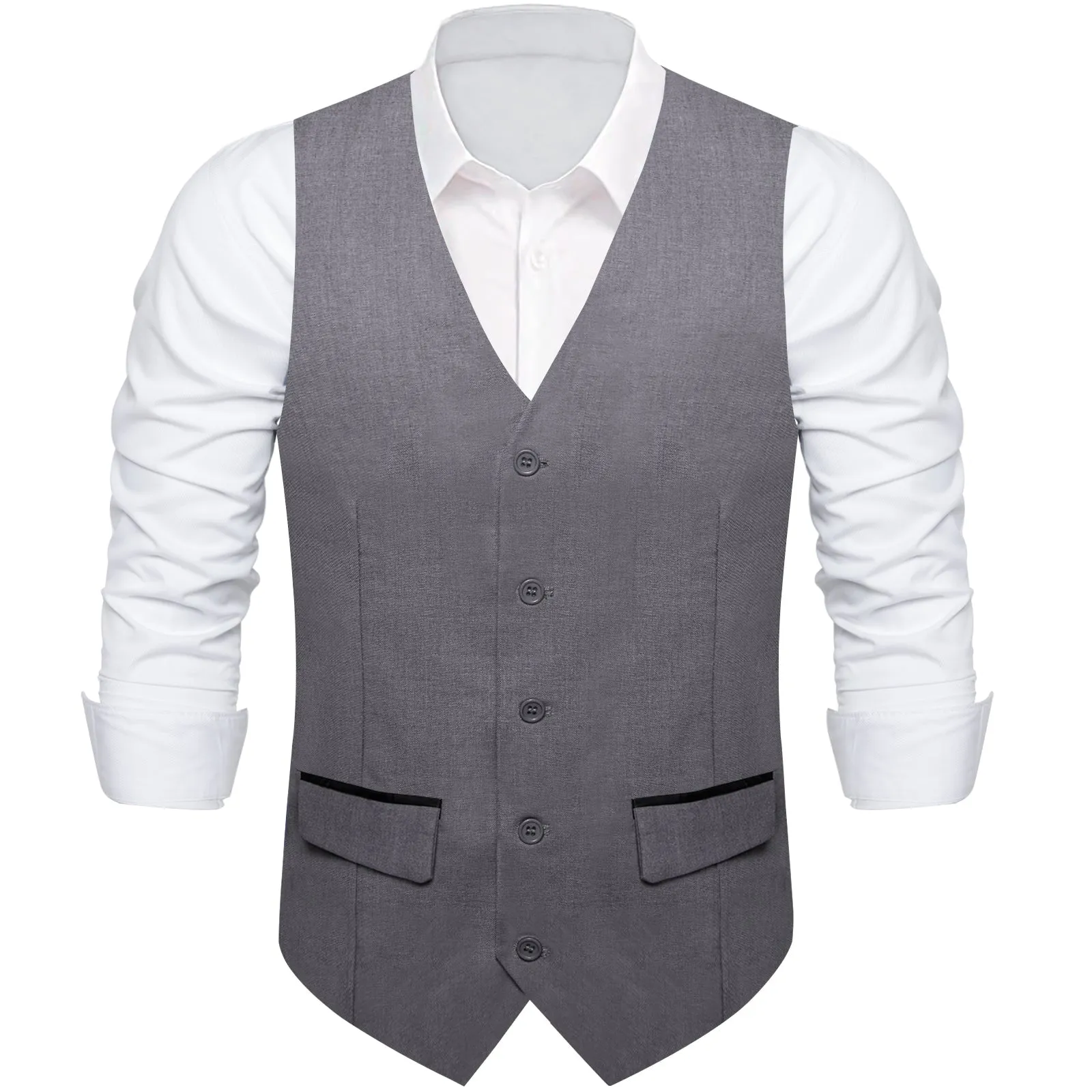 Grey Solid Silk Men's Classic Vest with Two Pockets