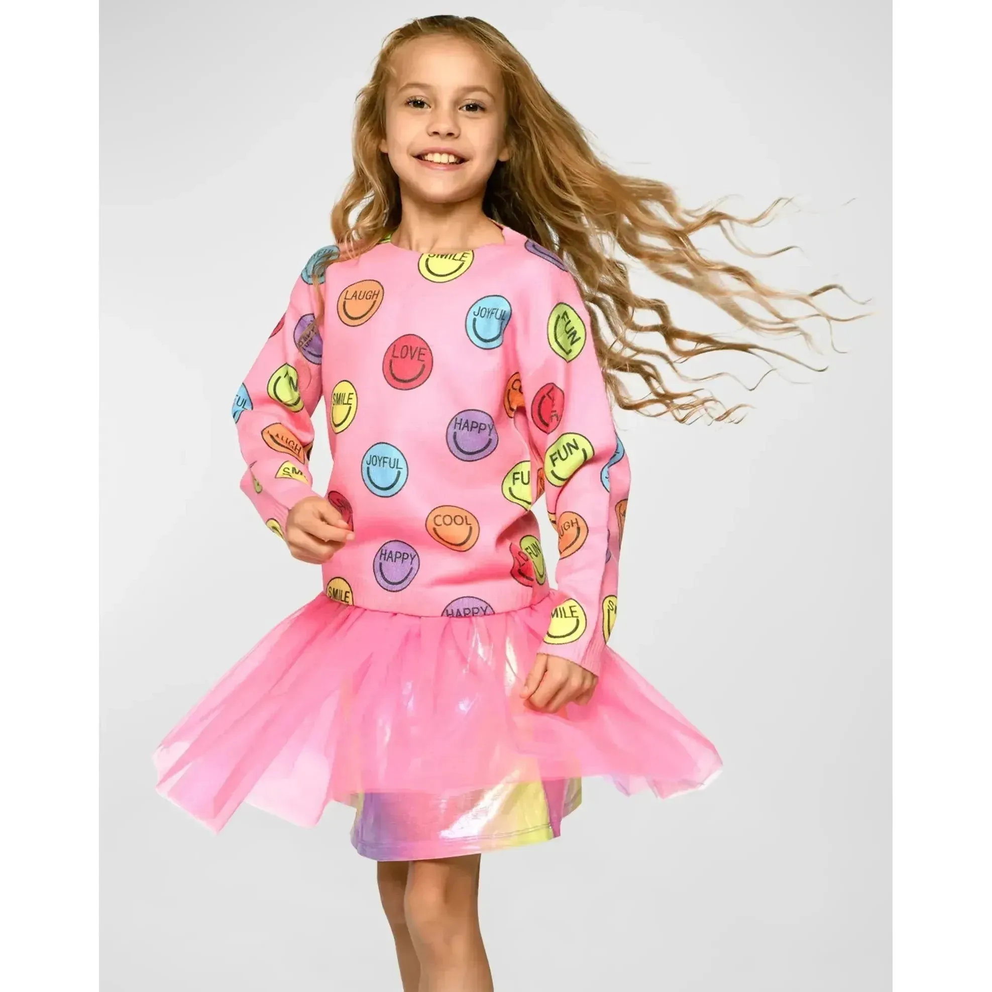 Hannah Banana Girl's Happy Face Graphic Sweater