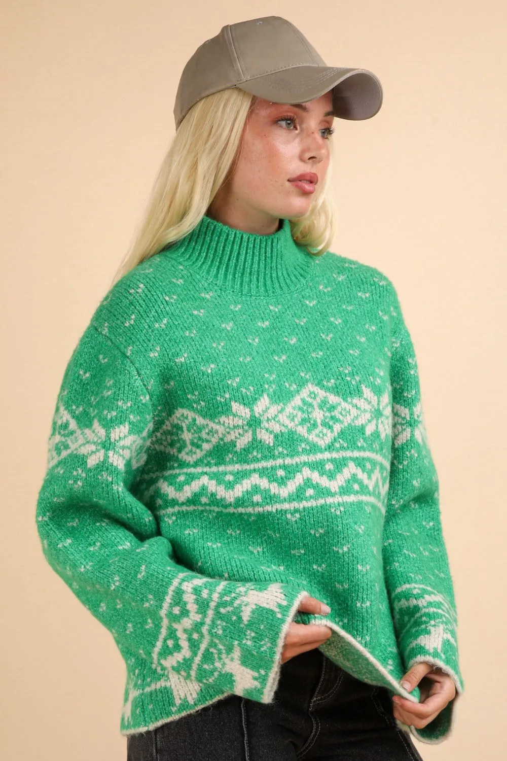 Henriette Christmas Element Mock Neck Long Sleeve Sweater