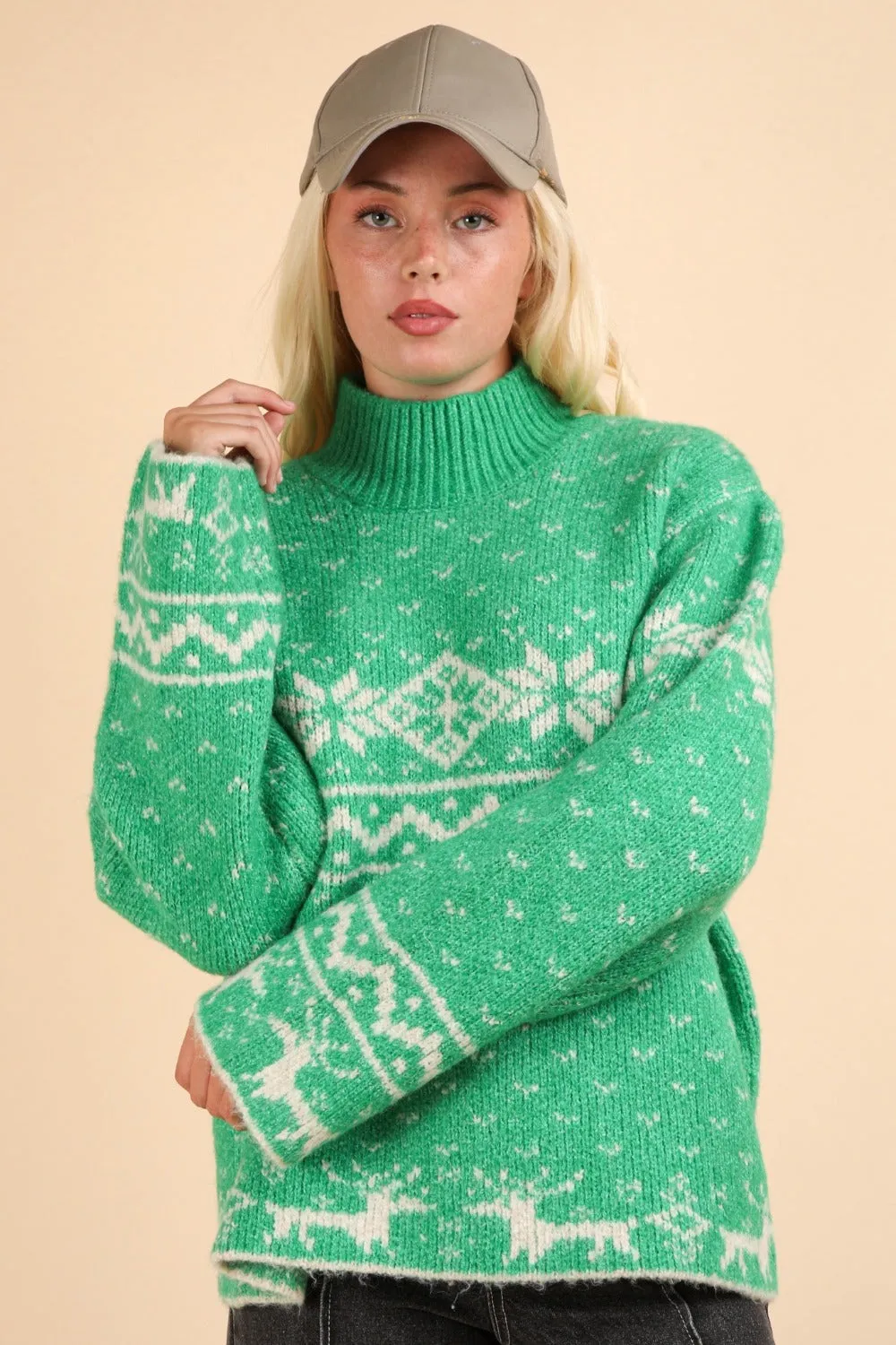 Henriette Christmas Element Mock Neck Long Sleeve Sweater