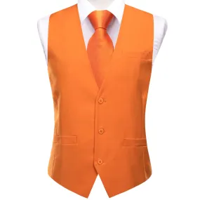 Hi-Tie Wedding Waistcoat Orange Solid Silk Style Men's Single Vest