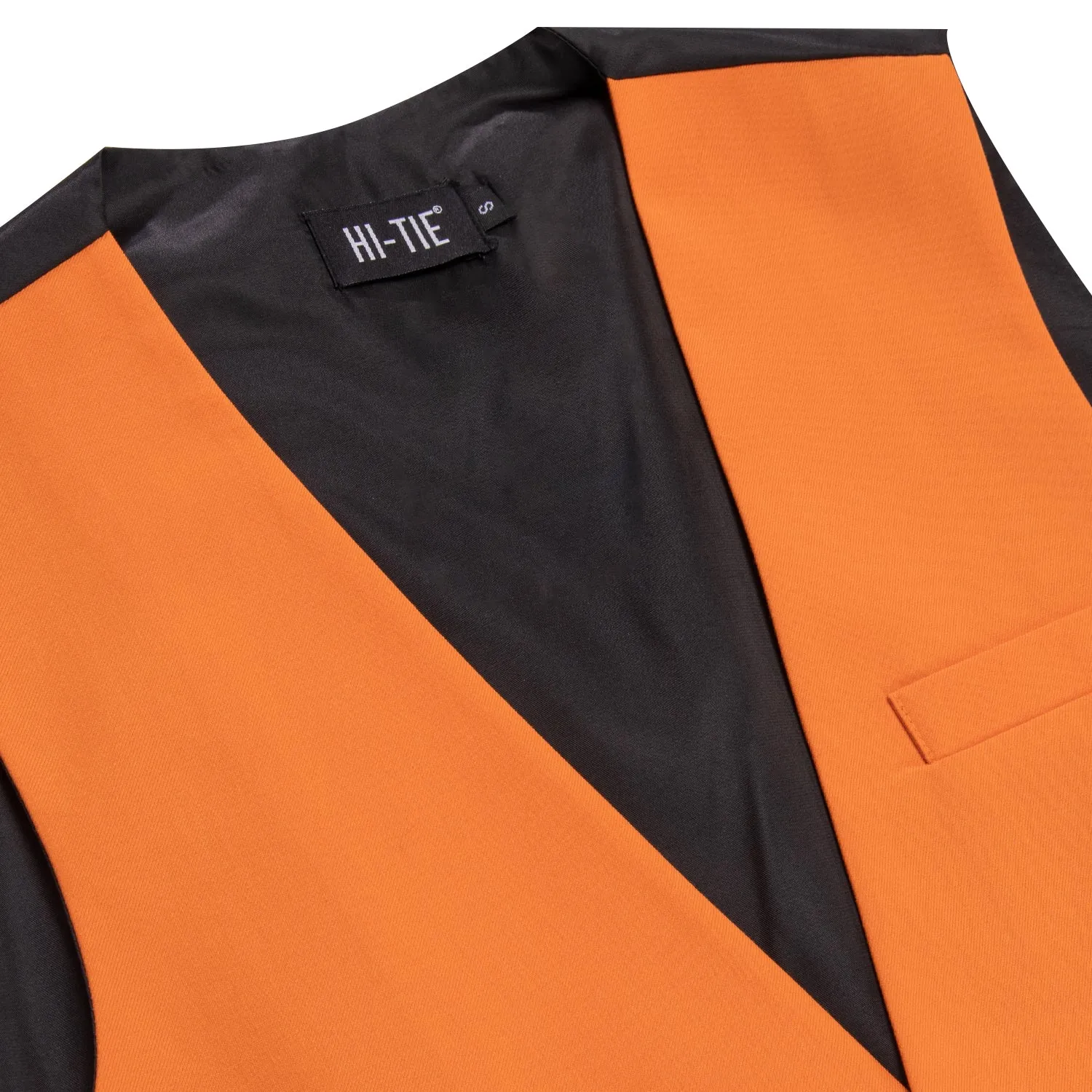 Hi-Tie Wedding Waistcoat Orange Solid Silk Style Men's Single Vest