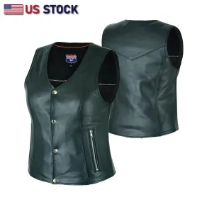 HL14850SPT Plain Black Womens Motorcycle Vest | Motorcycle Vest for Ladies Basic Gun Pocket