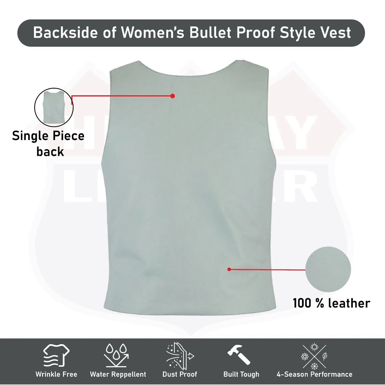 HL14945Gray Bulletproof Leather Vest - SKU#14945Gray36