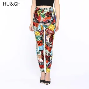 HU&GH Brands New 2017 Women Fashion Legging letter printing Printing leggins Slim High Waist Leggings Woman Pants