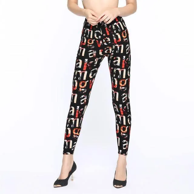 HU&GH Brands New 2017 Women Fashion Legging letter printing Printing leggins Slim High Waist Leggings Woman Pants