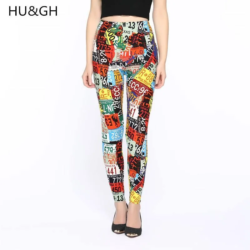 HU&GH Brands New 2017 Women Fashion Legging letter printing Printing leggins Slim High Waist Leggings Woman Pants