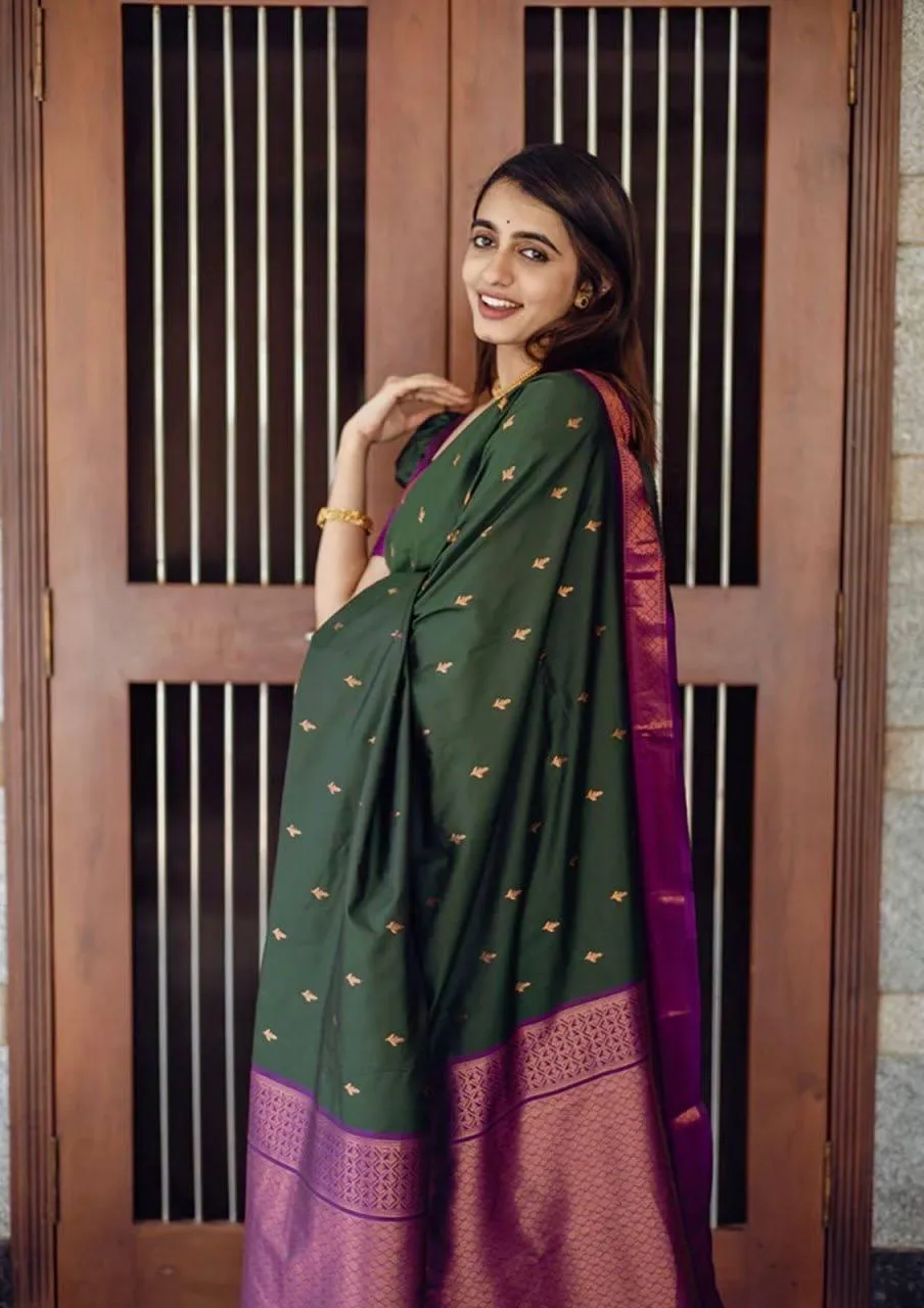 Incredible Green Soft Silk Saree With Energetic Blouse Piece