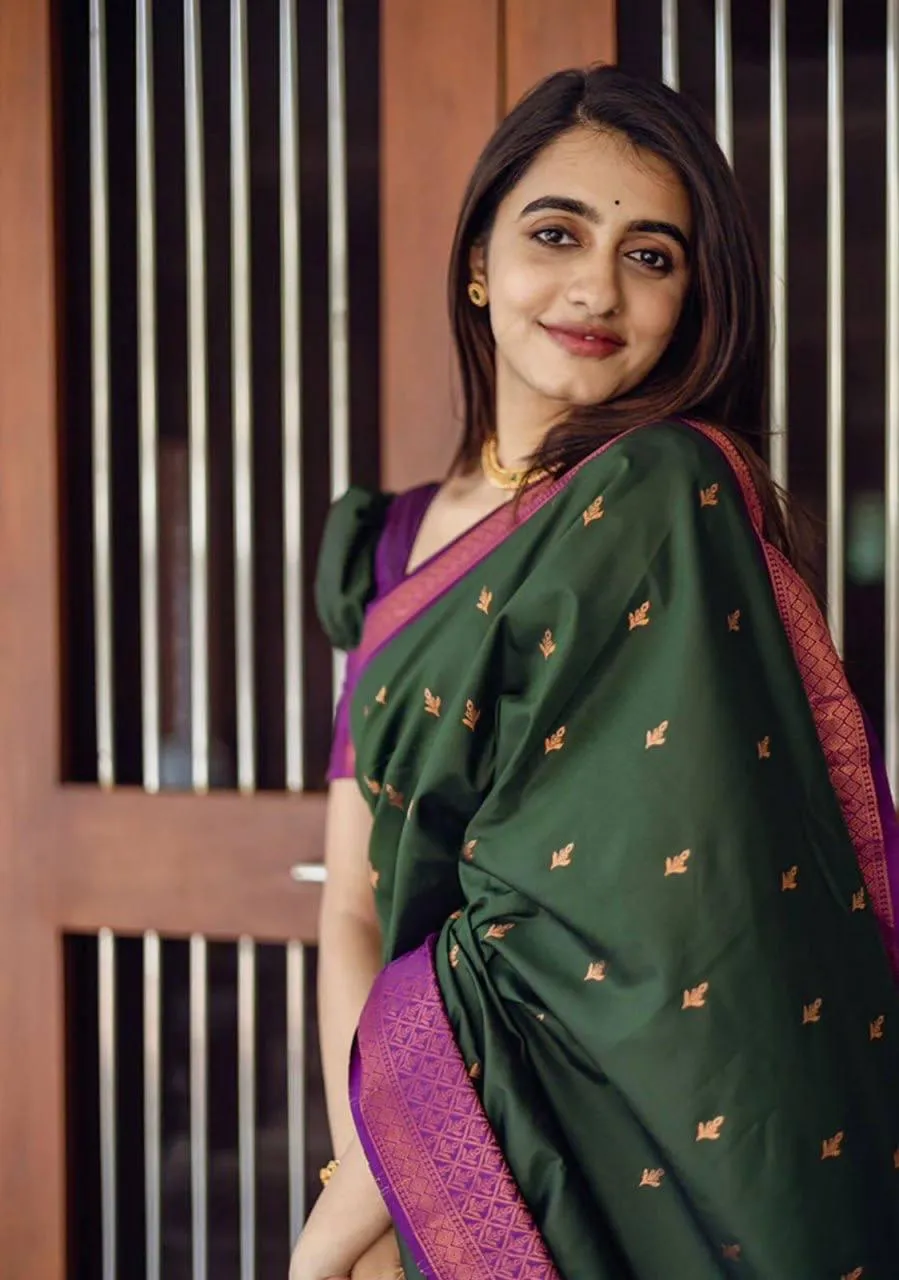 Incredible Green Soft Silk Saree With Energetic Blouse Piece