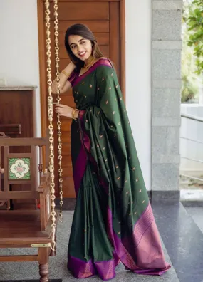 Incredible Green Soft Silk Saree With Energetic Blouse Piece