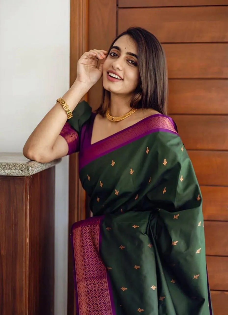 Incredible Green Soft Silk Saree With Energetic Blouse Piece