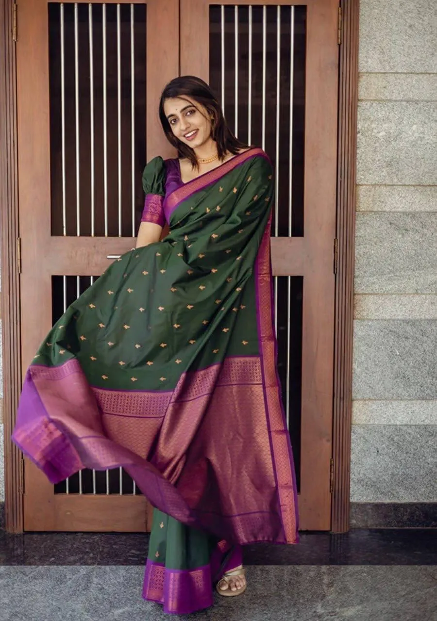 Incredible Green Soft Silk Saree With Energetic Blouse Piece