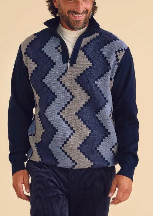 Inserch Zig-Zag Half Zip Sweater SW613-11 Navy Blue