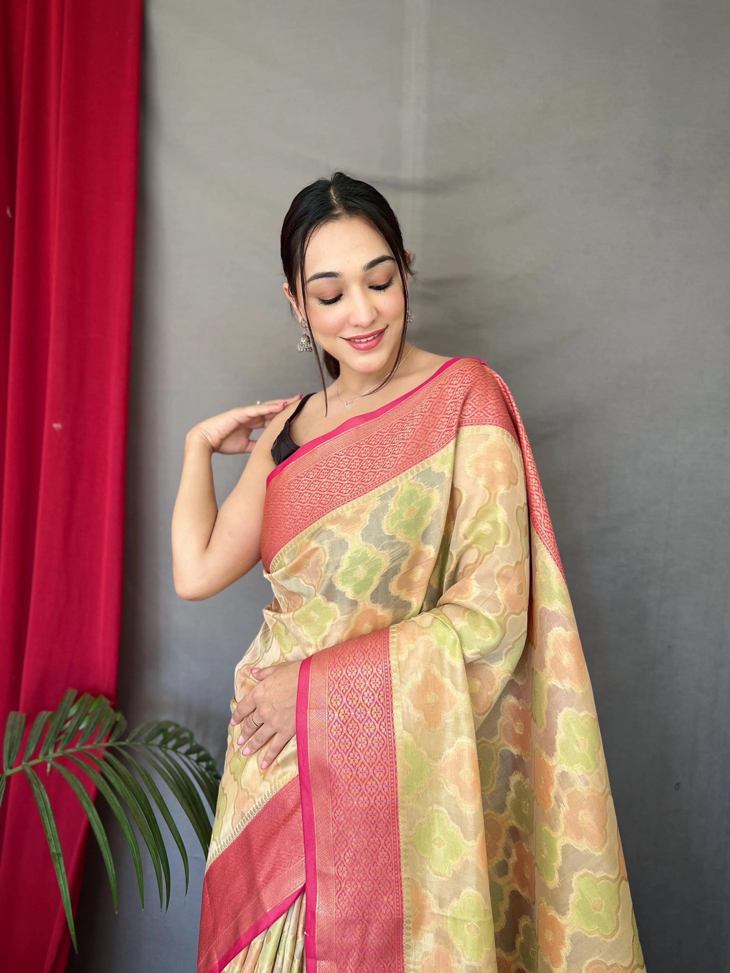 Ivory Cream Saree in Organza