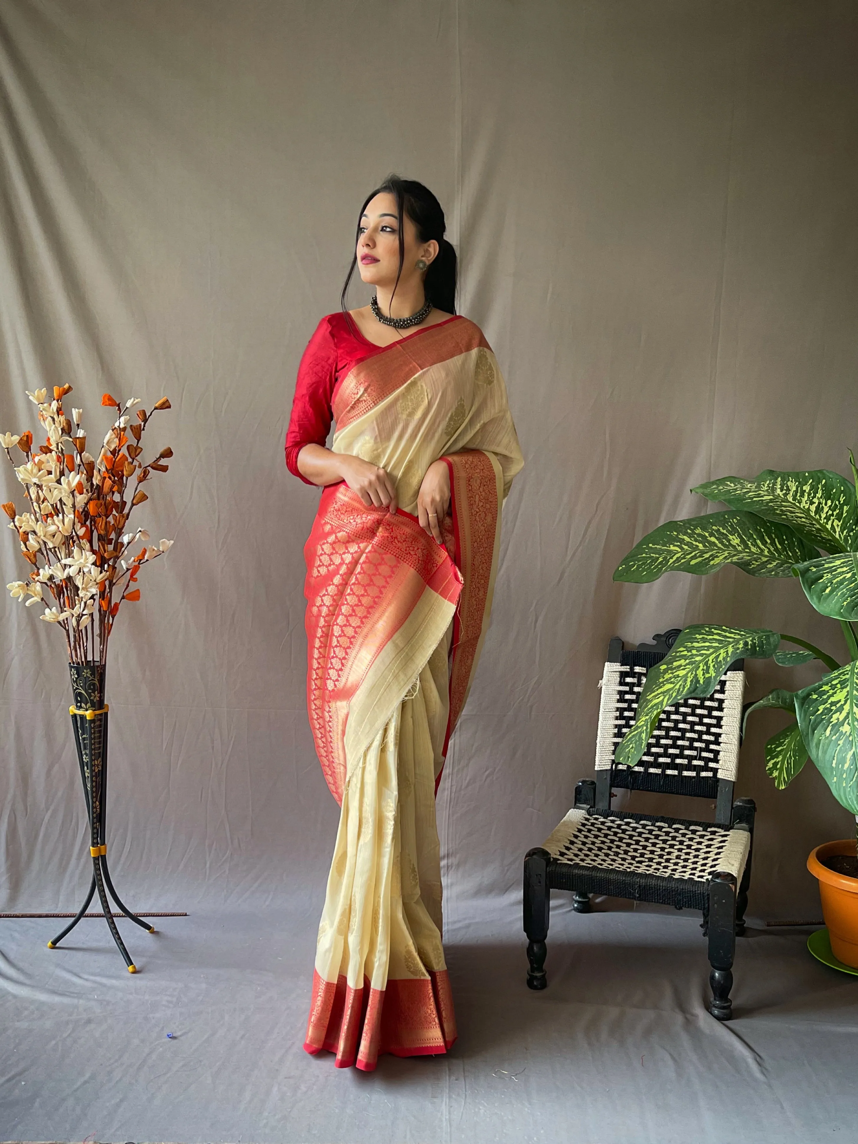 Ivory White Saree in Linen