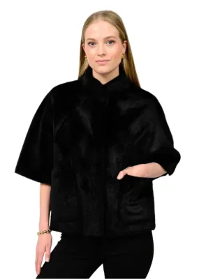 Ivy Jane Faux Fur Caplet with Coordinating Faux Fur Scarf-Black