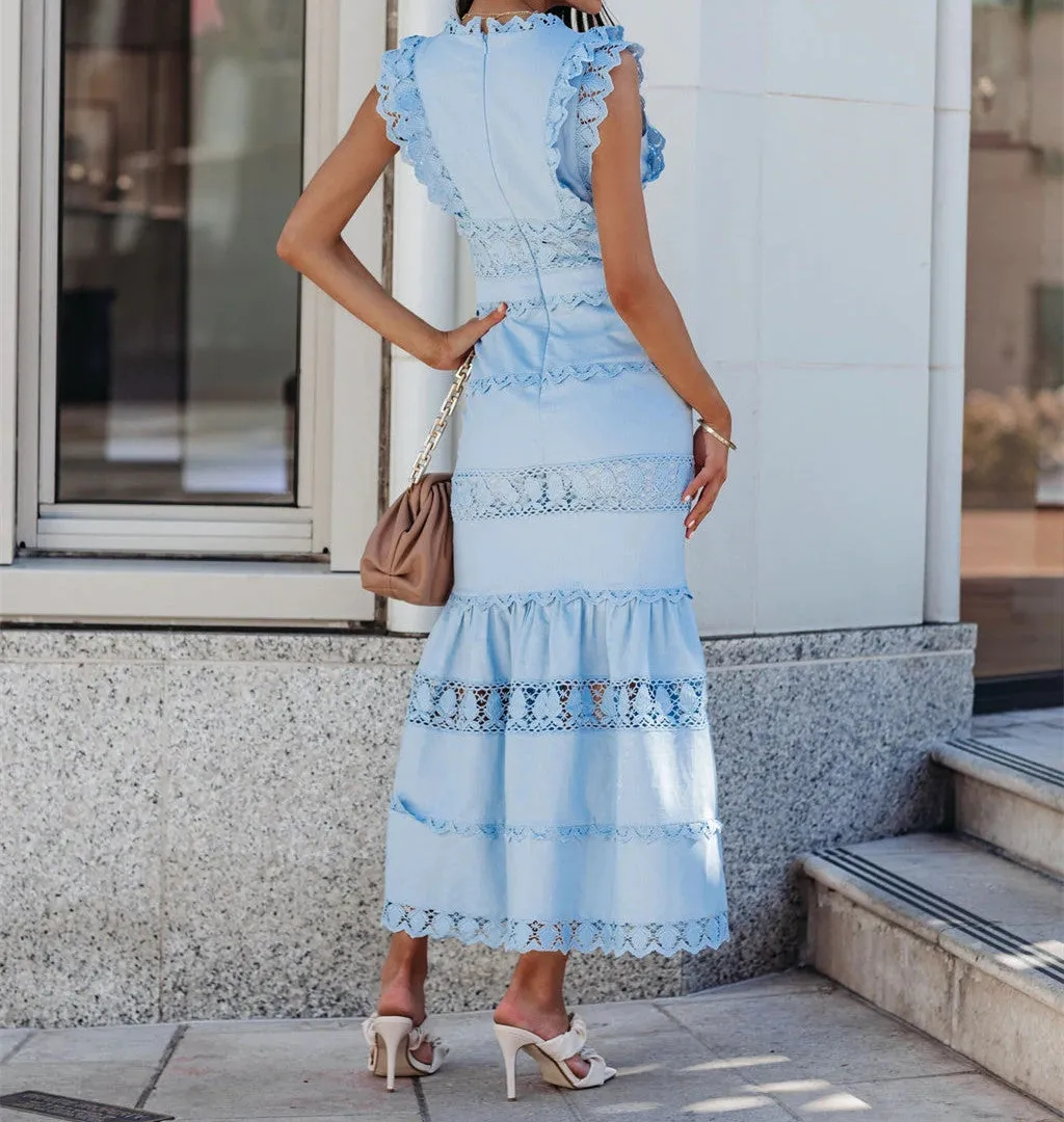 Jade Cotton Eyelet Tiered Maxi Dress - Chambray - FINAL SALE