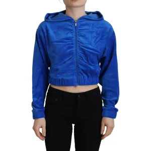 Juicy Couture Glam Hooded Zip Cropped Sweater in Blue