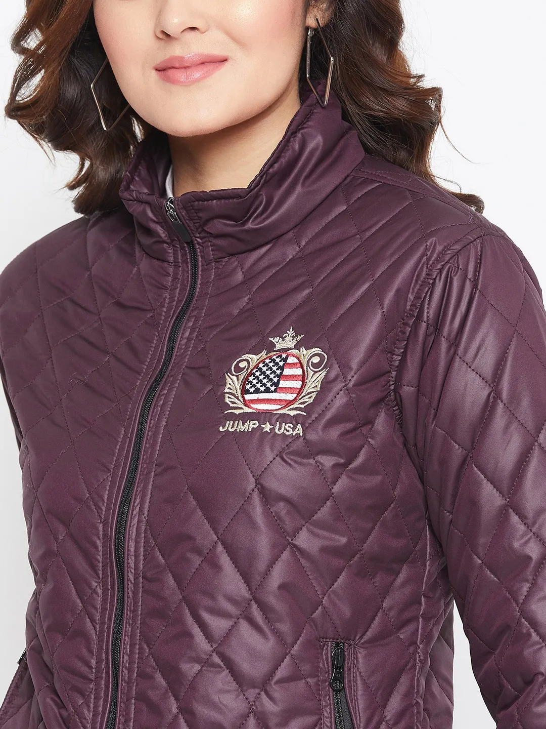 JUMP USA Women Wine Self Design Jacket