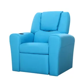 Keezi Kids Recliner Chair Blue PU Leather Sofa Lounge Couch Children Armchair