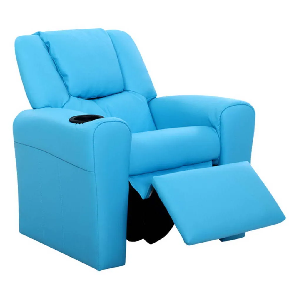 Keezi Kids Recliner Chair Blue PU Leather Sofa Lounge Couch Children Armchair