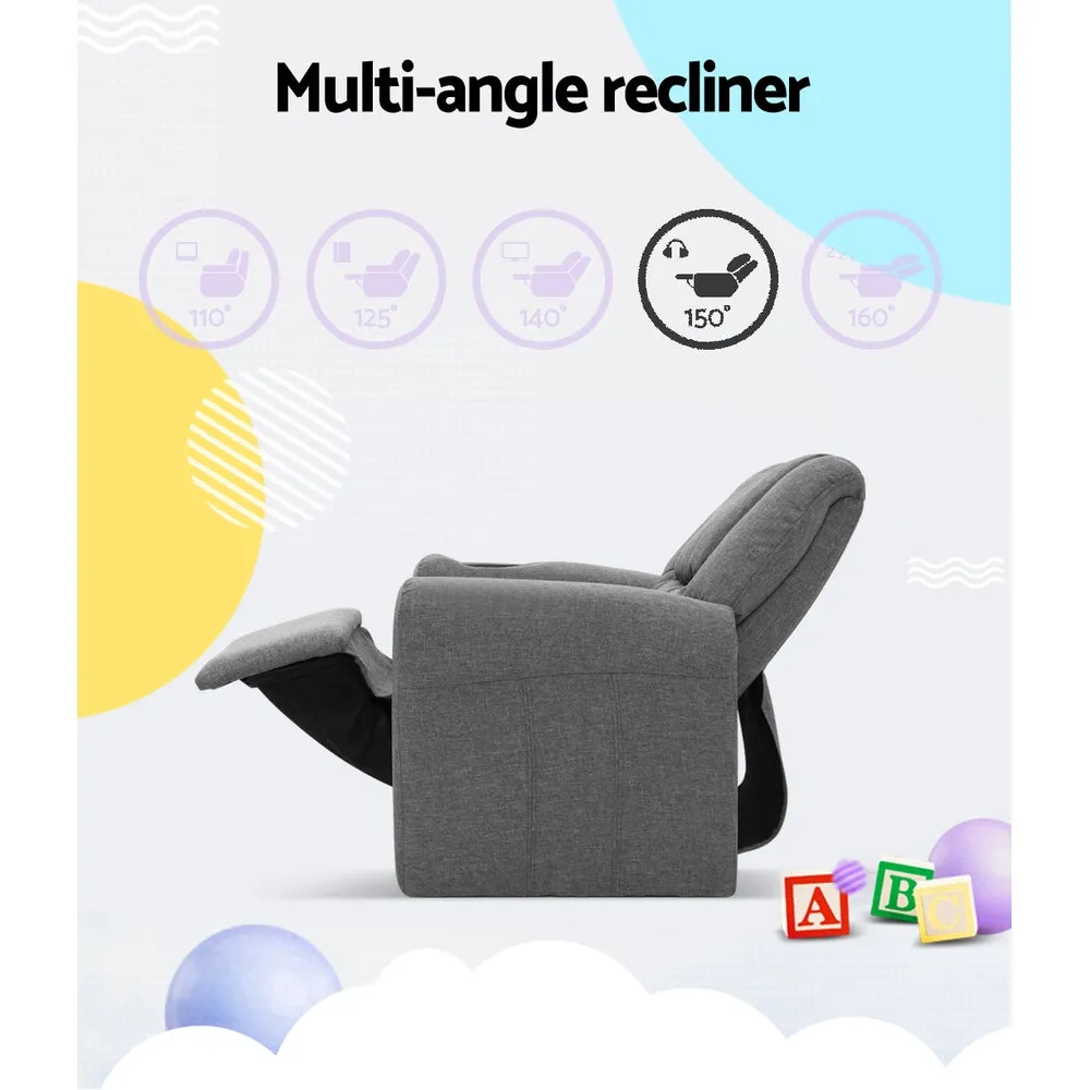 Kids Recliner Chair Grey Linen Soft Sofa Lounge Couch Children Armchair