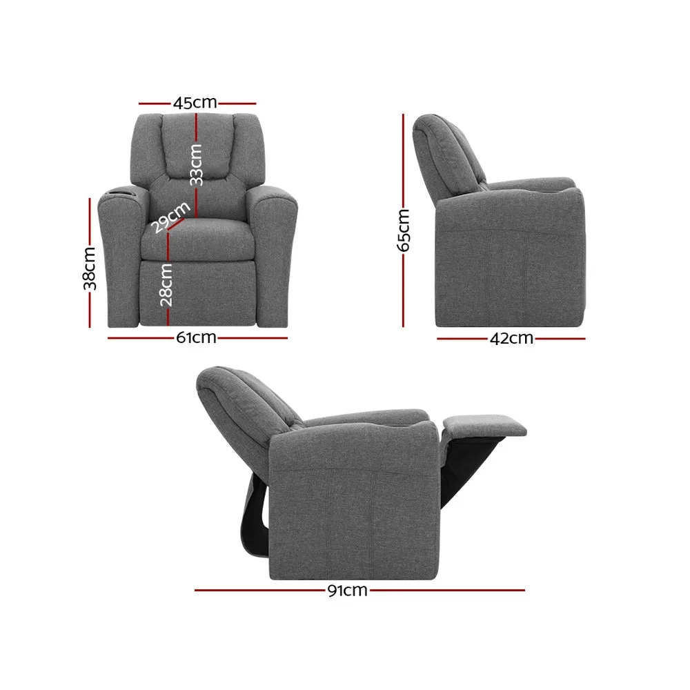 Kids Recliner Chair Grey Linen Soft Sofa Lounge Couch Children Armchair