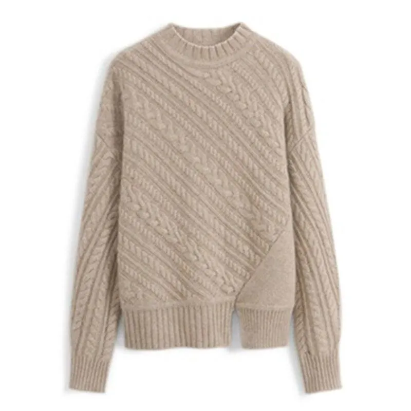 Knitted Sweater Women Long-Sleeves Pullover Loose Twist Thickening Ladies Top Solid Color Round Neck Pull Oversize Femme