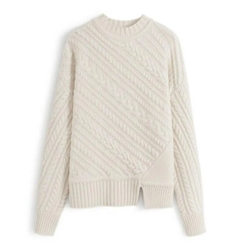 Knitted Sweater Women Long-Sleeves Pullover Loose Twist Thickening Ladies Top Solid Color Round Neck Pull Oversize Femme