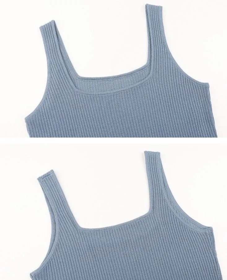 [Korean Style] 5 Colors Square Neck Knit Cami