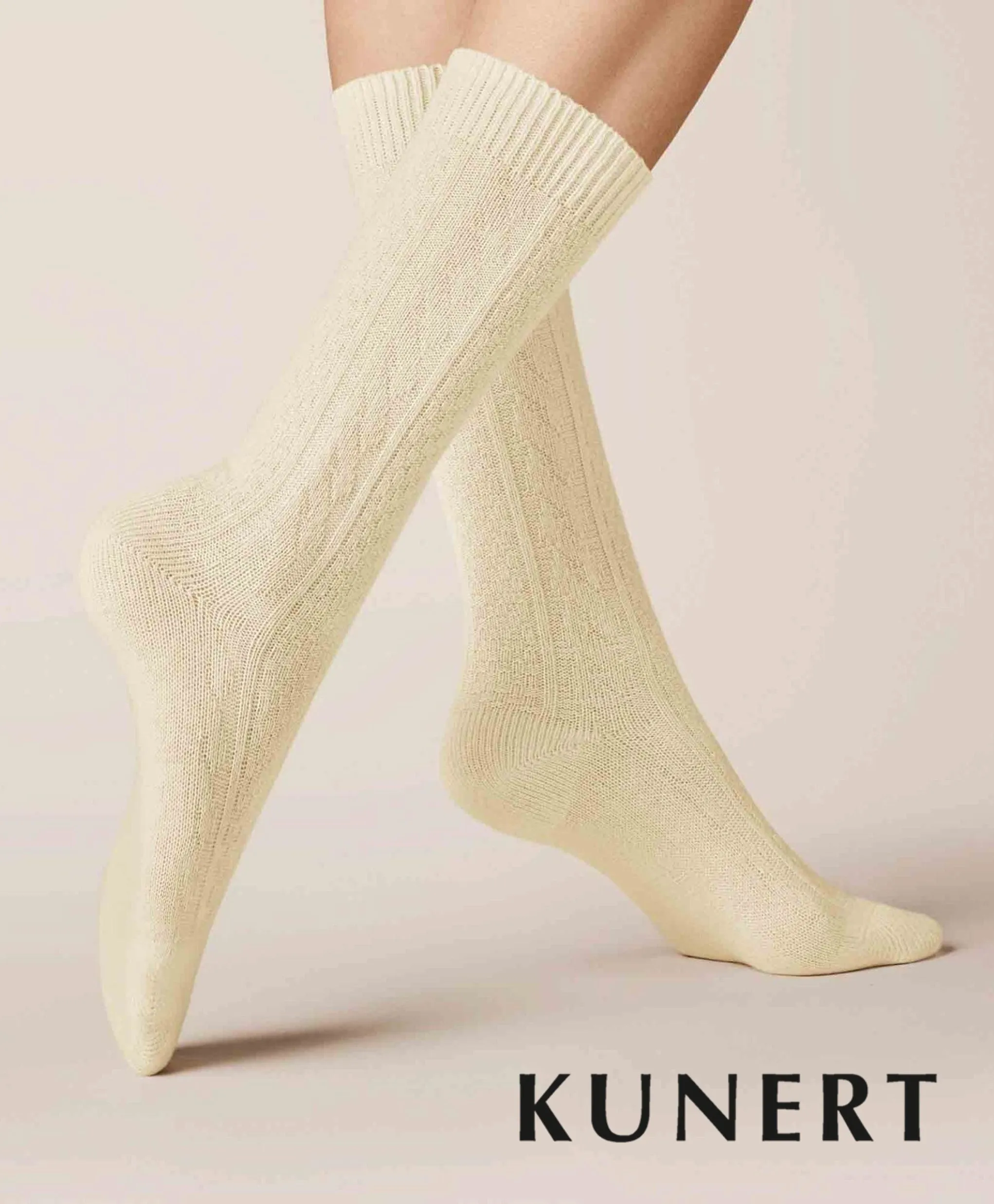 Kunert Knitted Braid Woolen Sock White 236510