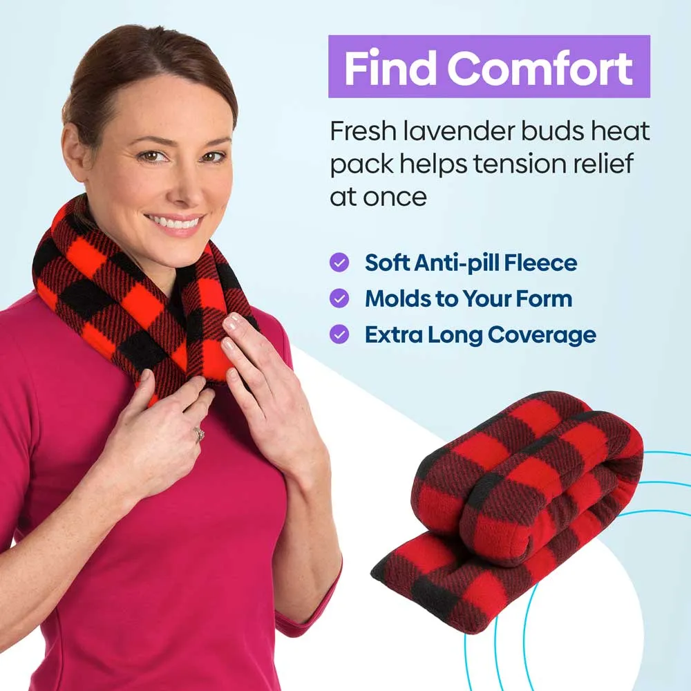 Lavender-scented Microwavable Neck Heating Wrap with Flax Seeds, 26"x5", Buffalo Plaid