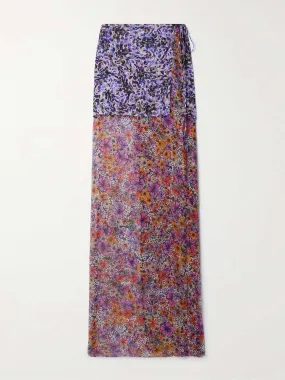 Layered floral-print  wrap maxi skirt