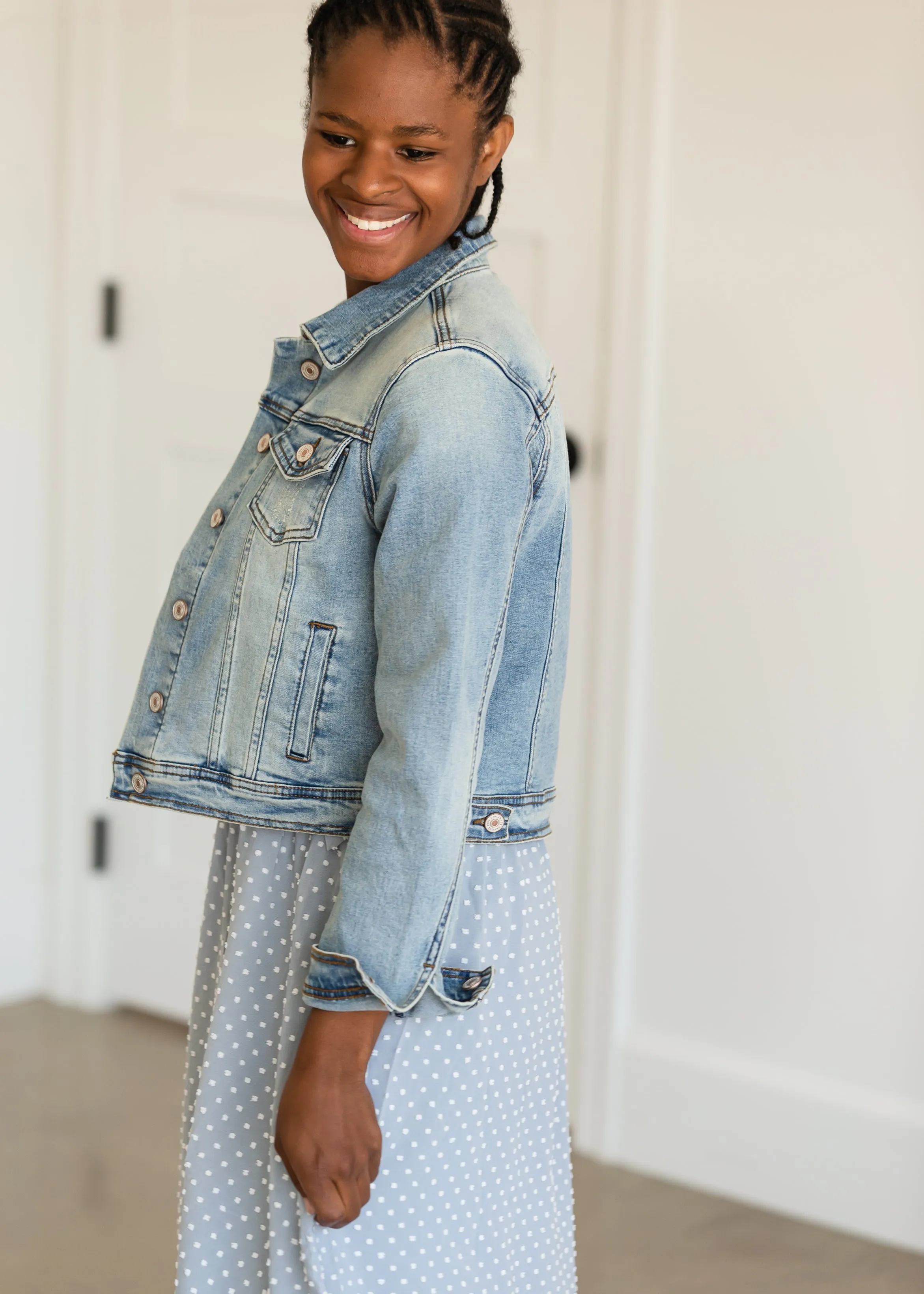 Light Denim Button Crop Jean Jacket - FINAL SALE