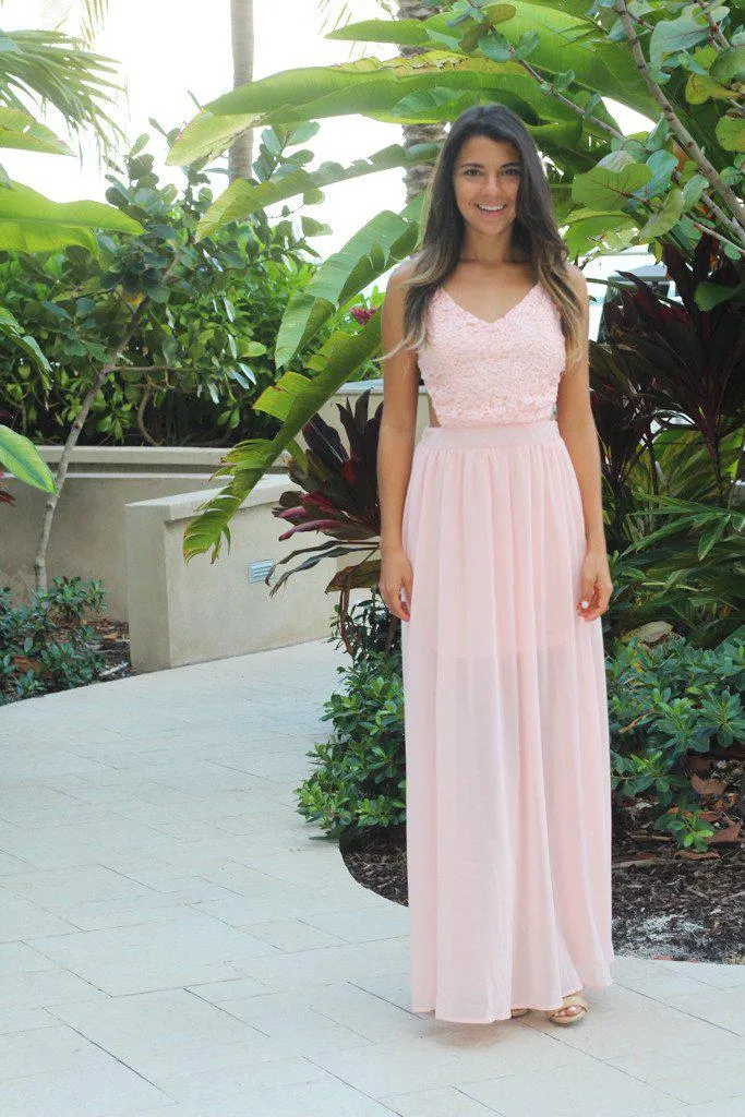 Light Pink Lace Maxi Dress