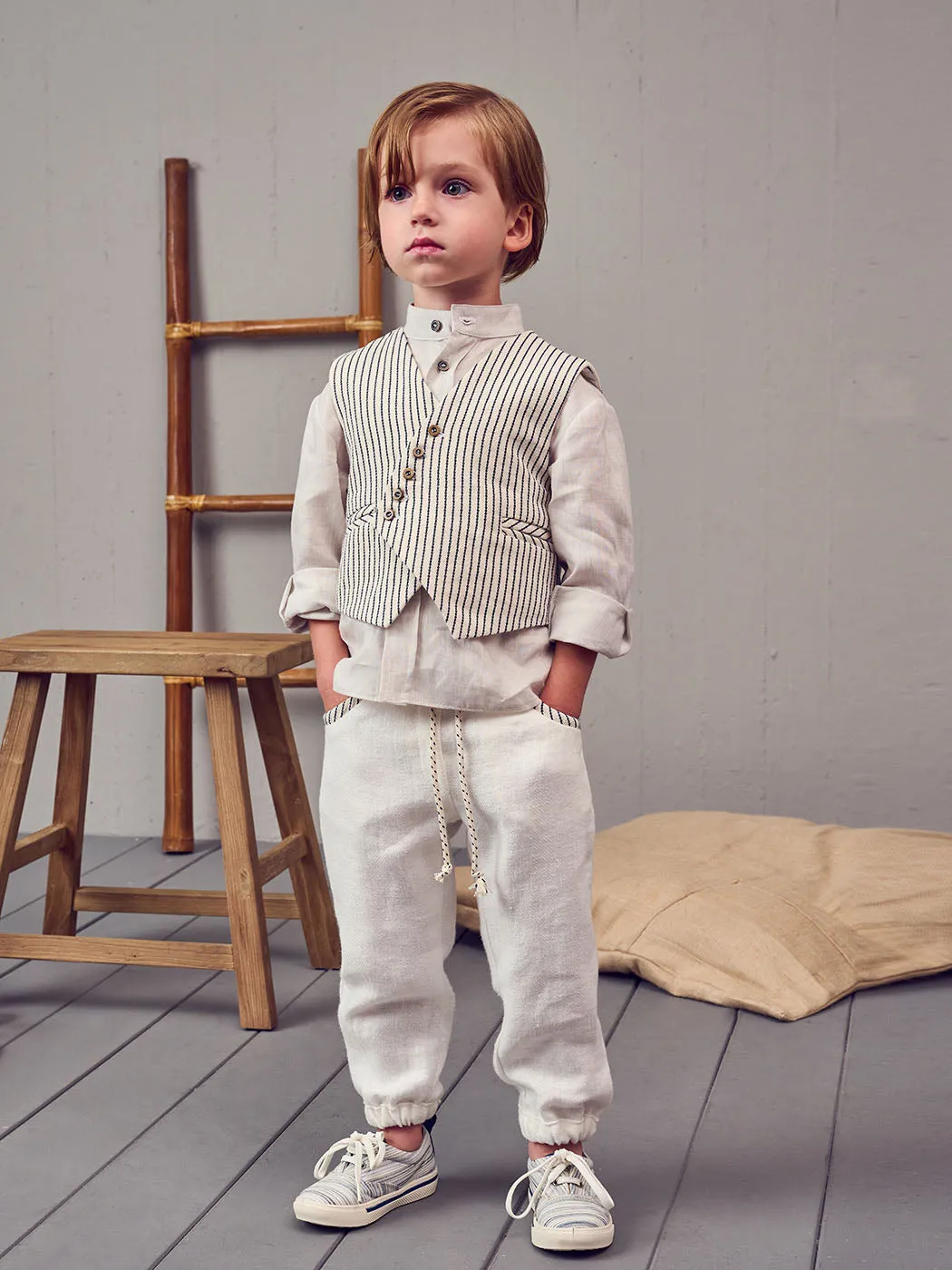 Linen outfit with fashionable striped vest - ASTERIS