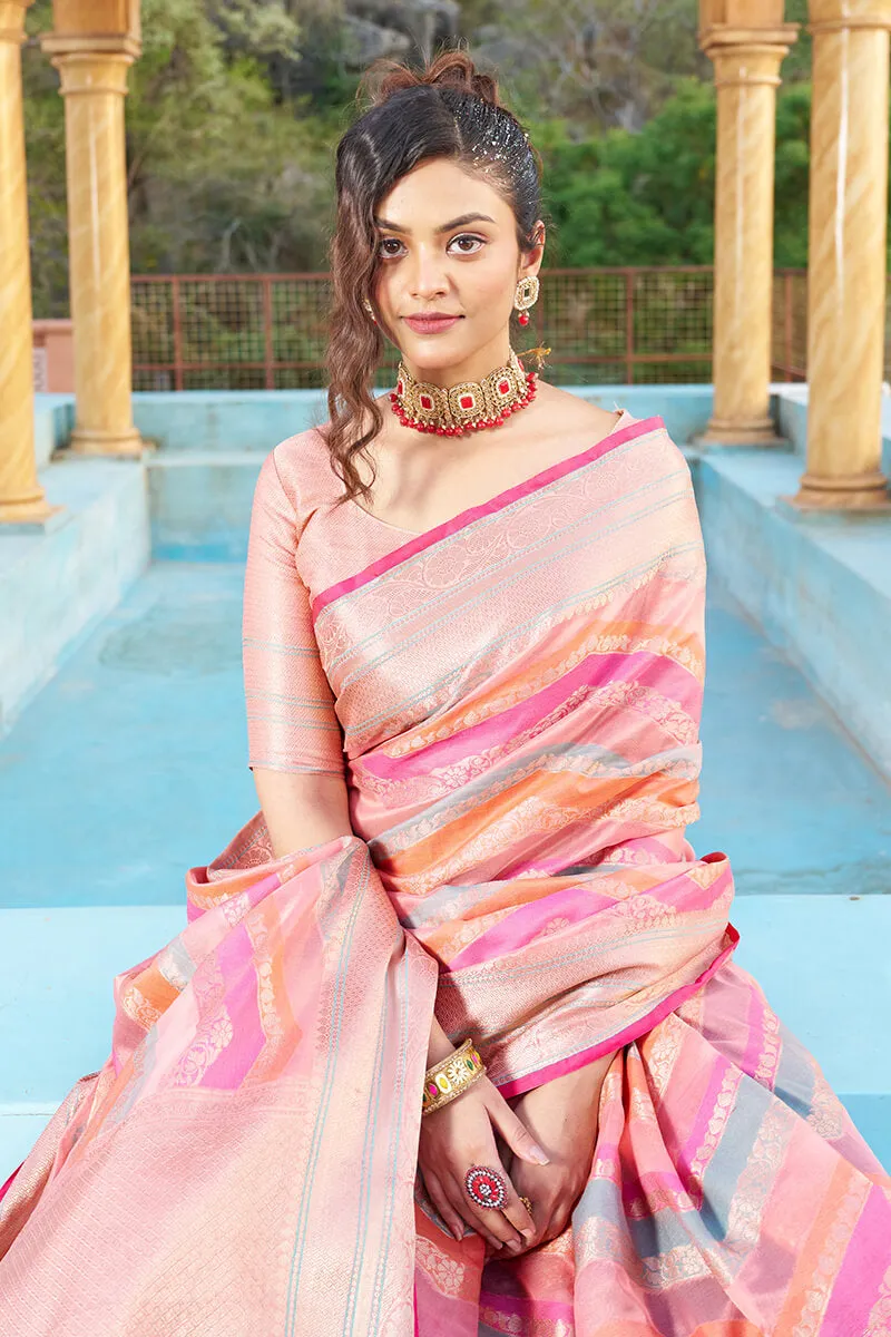 Magnificat  Pink Organza Silk Saree With Delightful Blouse Piece