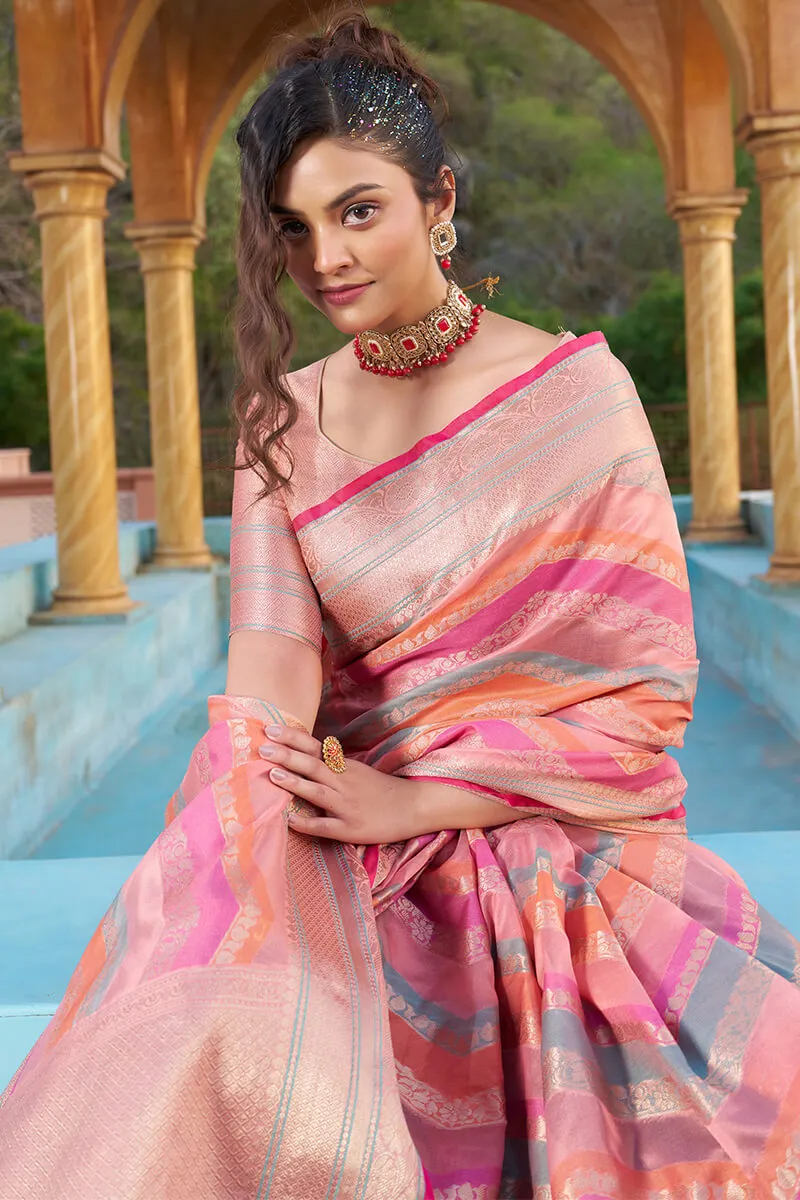 Magnificat  Pink Organza Silk Saree With Delightful Blouse Piece