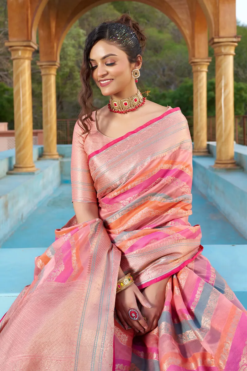 Magnificat  Pink Organza Silk Saree With Delightful Blouse Piece