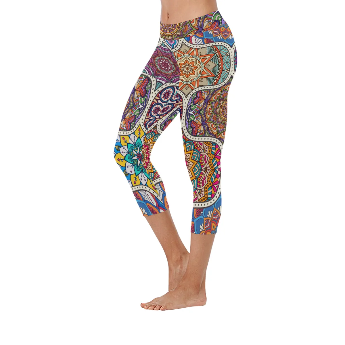 Mandala Seamless tile pattern Women's Low Rise Capri Leggings (Invisible Stitch)