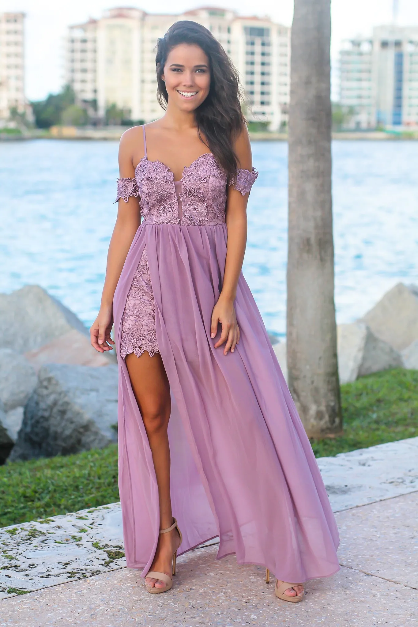 Mauve Crochet Top Maxi Dress