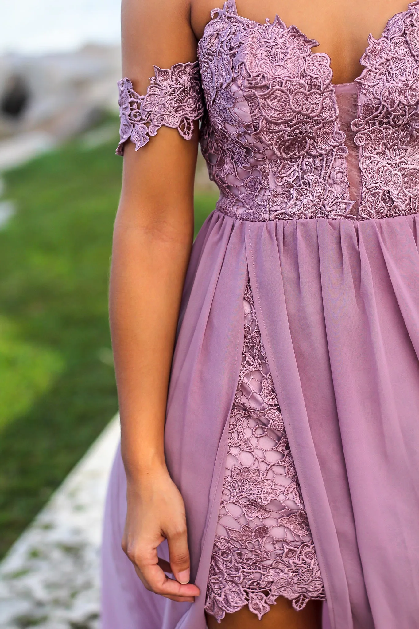 Mauve Crochet Top Maxi Dress