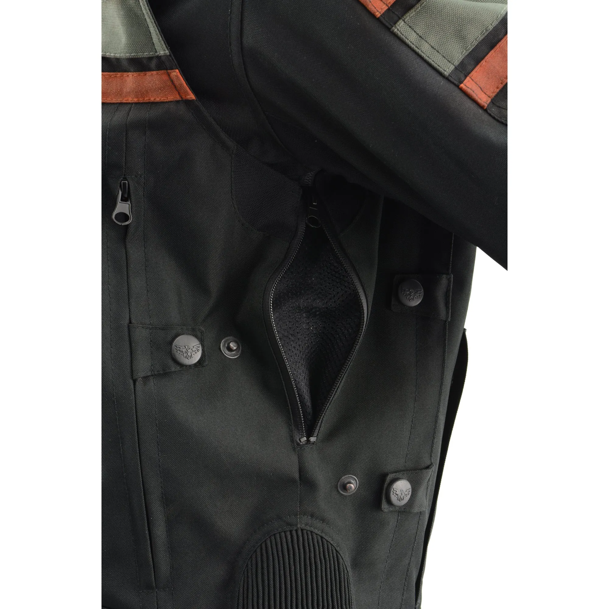 Mens Combo Leather & Textile Armored Racing Stripe Jacket