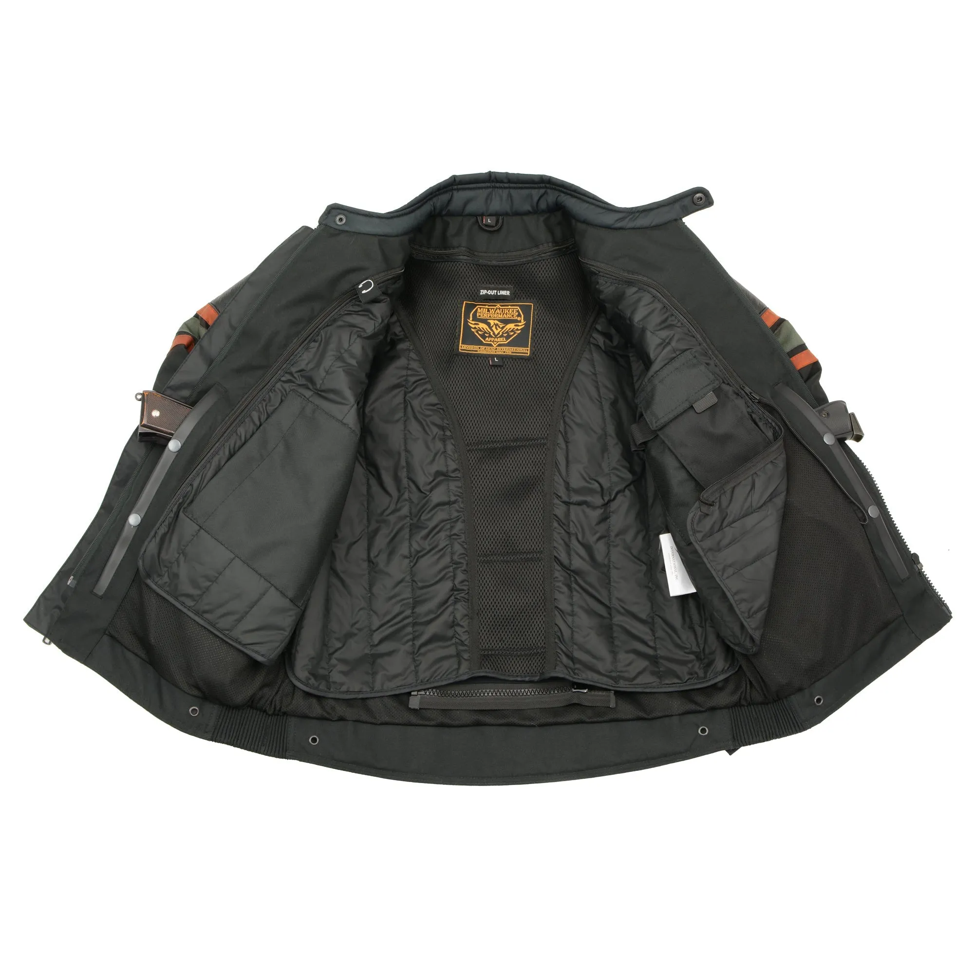 Mens Combo Leather & Textile Armored Racing Stripe Jacket