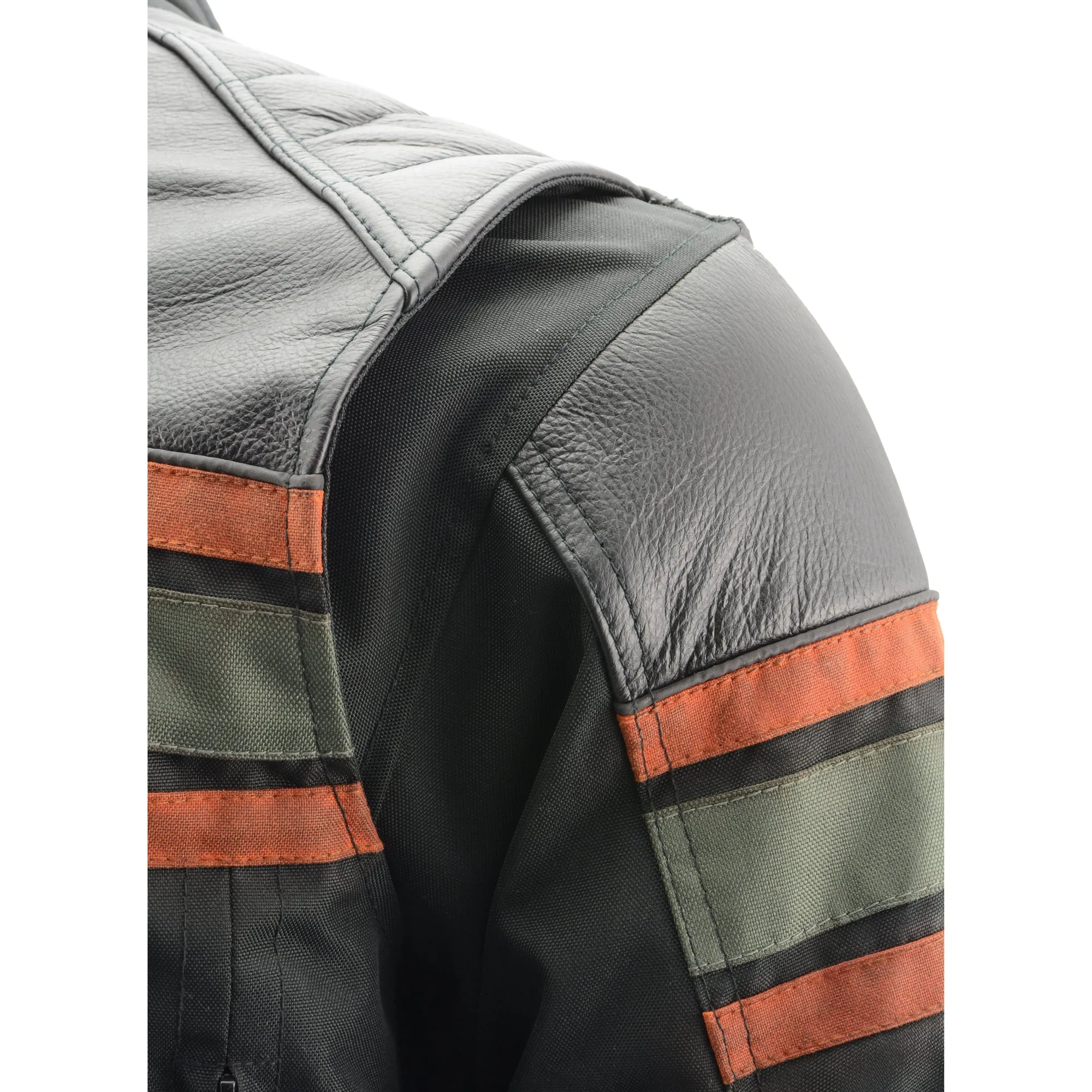 Mens Combo Leather & Textile Armored Racing Stripe Jacket